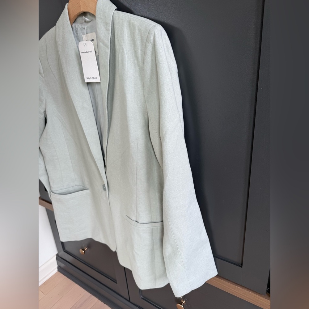 NWT • Abercrombie & Fitch Linen Cotton Light Green Blazer • M - Picture 4 of 8
